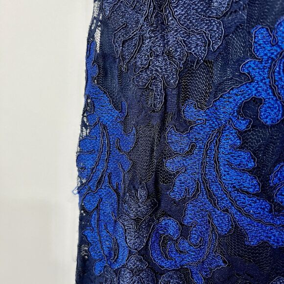 Aidan Mattox Formal Dress Gown Blue Black Damask Lace Women’s 2 - Picture 4 of 12